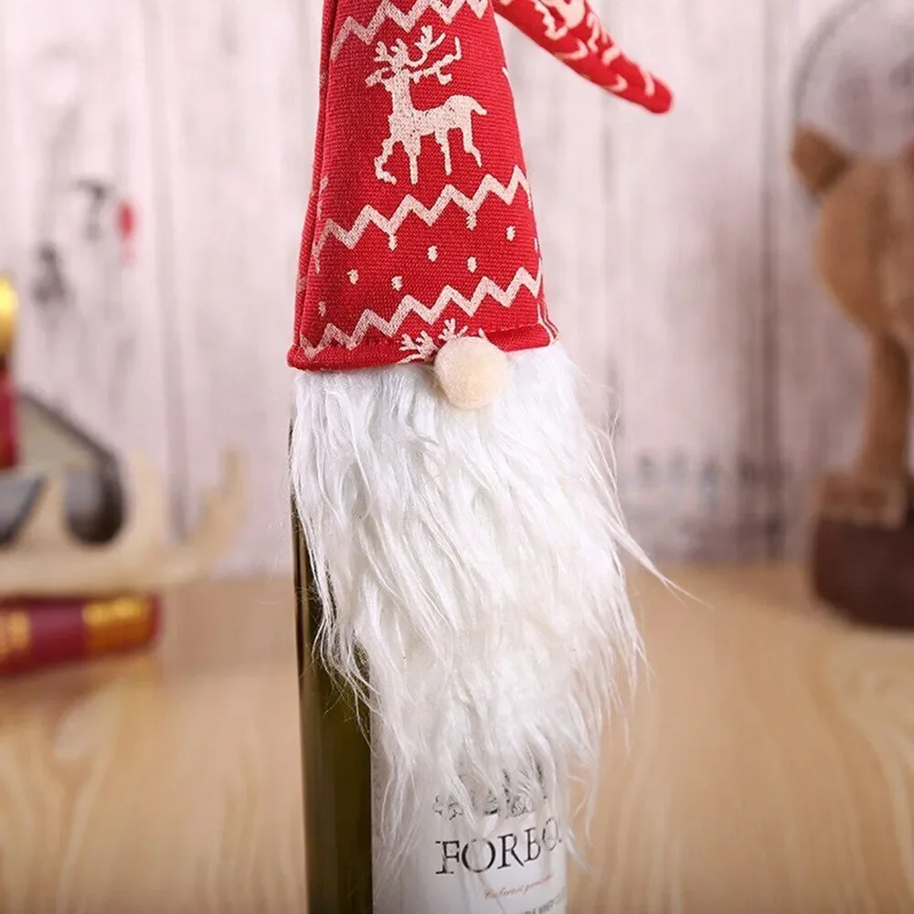 2Pc Christmas Bottle Toppers Scandi Hat and Santa Scarf Top Holiday Decorations